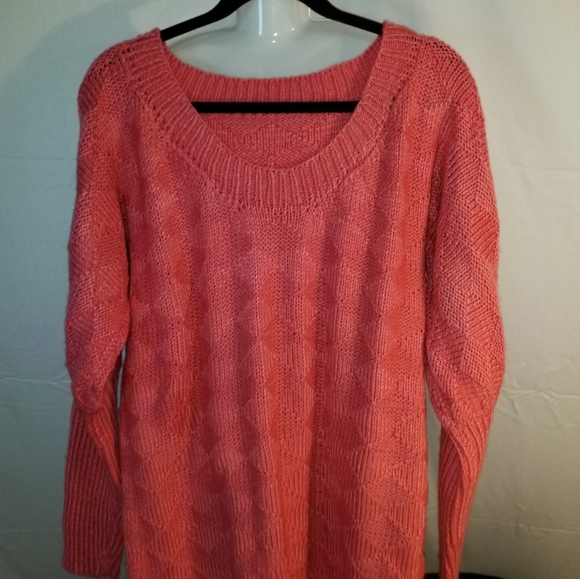 HANDMADE WITH LOVE  TUNIC CORAL SWEATER W/PUFFER SLEEVES SIZE M  IN COTTON BLEND - Picture 2 of 6